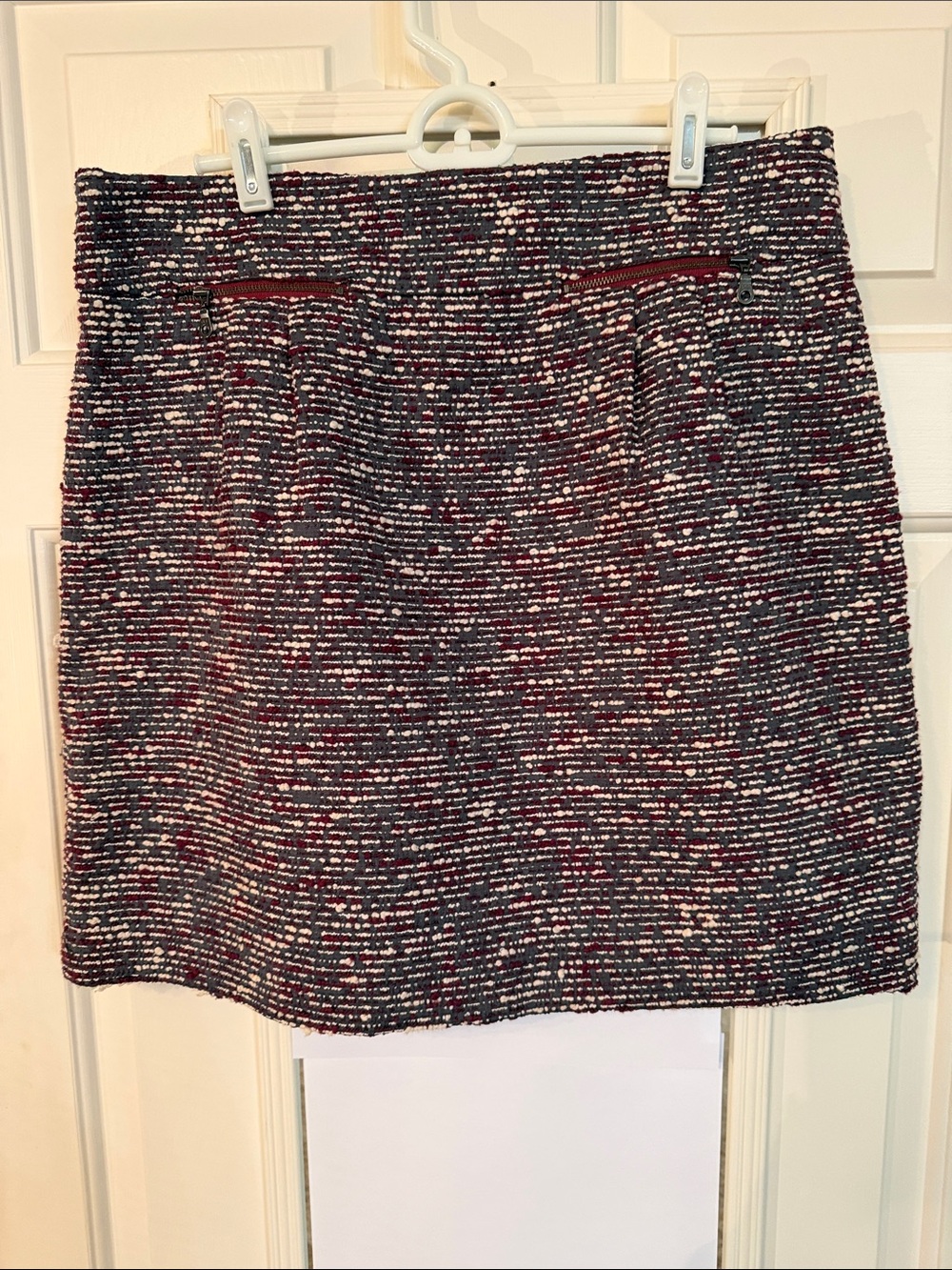 LOFT Gray and Burgundy Tweed Pencil Skirt